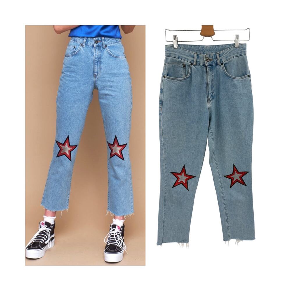 The Ragged Priest Ziggy Star Patch High Rise Straight Jeans Light Wash Size 28